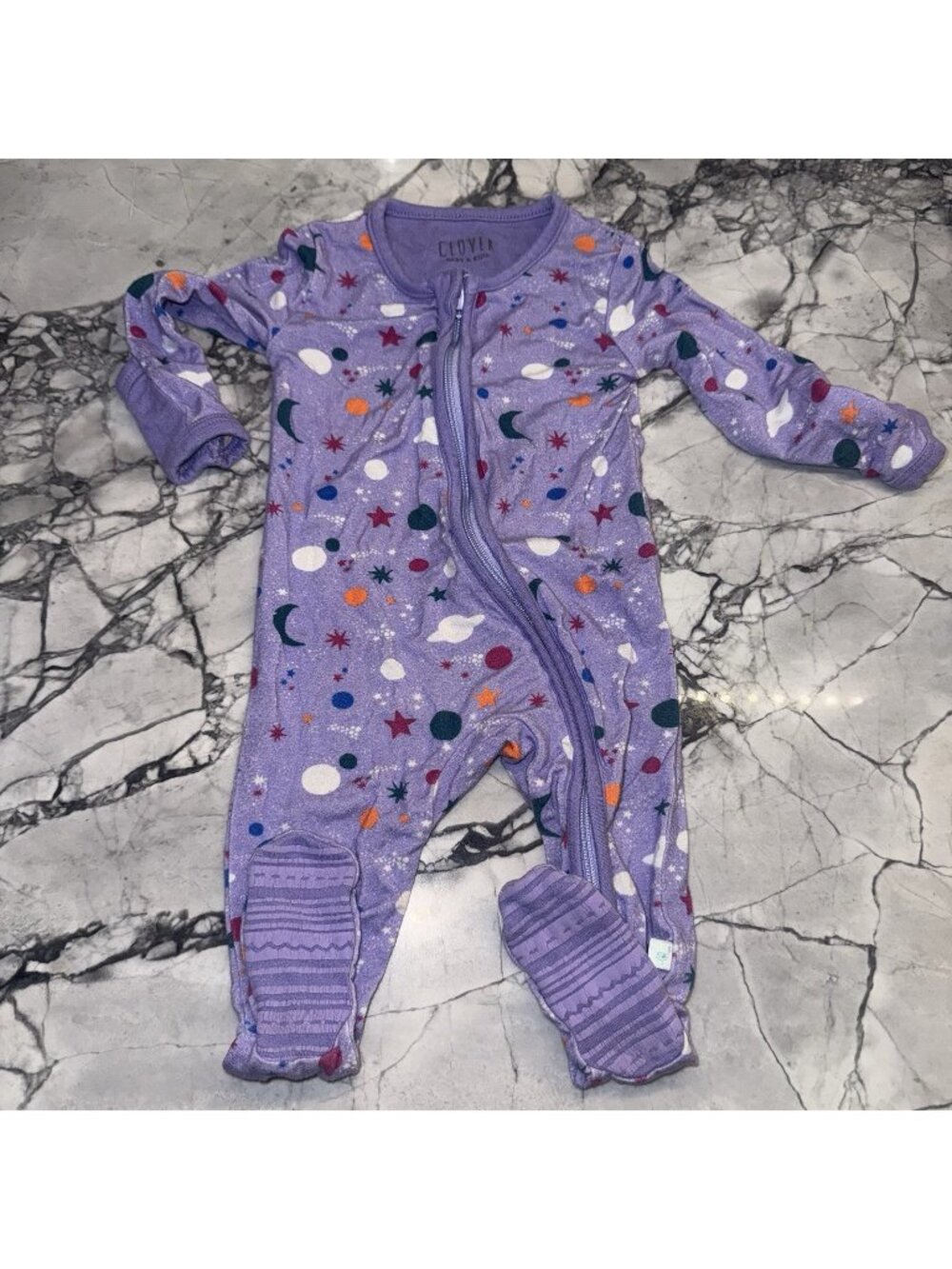Clover Kids 0-3 Months Luna Lavender Footed Pajamas Soft Stretchy